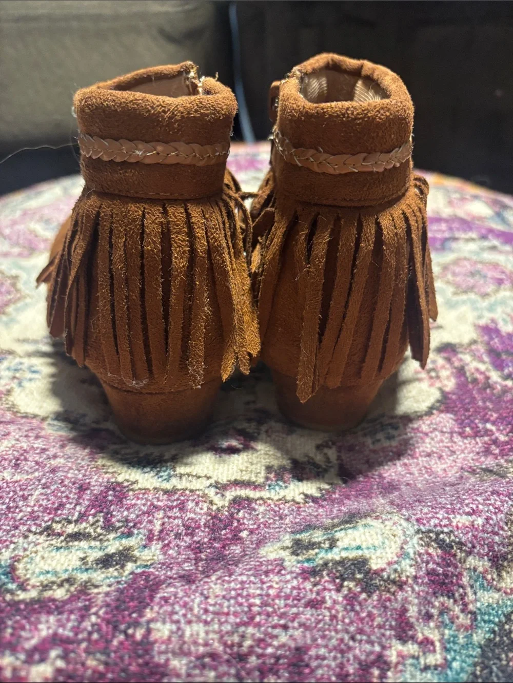 Children’s Place Girls Fringe Ankle Boots in Brown, Size 13